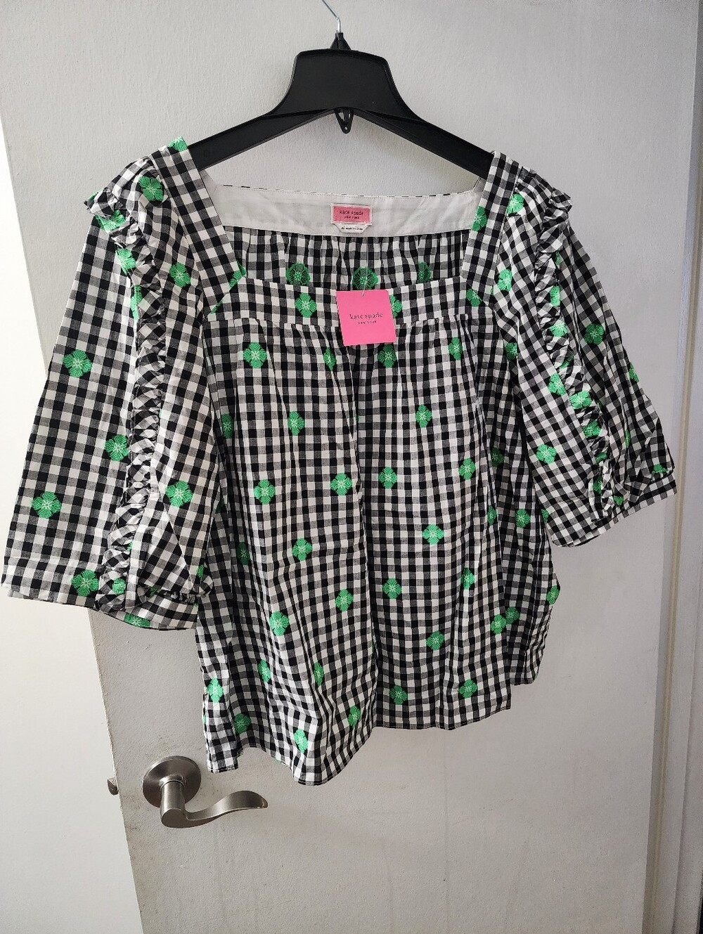NWT KATE SPADE BLOUSE SIZE XLARGE WITH SHAMROCK DESIGN AND GINGHAM PATTERN